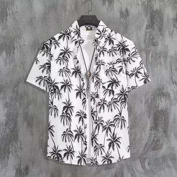 Vyrų trumpomis rankovėmis marškiniai su gėlių spauda, laisvas kirpimas, pagrindinis audinys poliesteris 90%