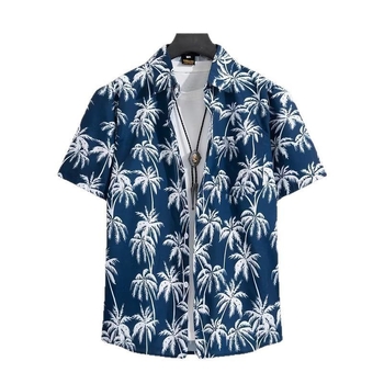 Vyrų trumpomis rankovėmis marškiniai su gėlių spauda, laisvas kirpimas, pagrindinis audinys poliesteris 90%