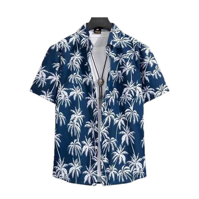 Vyrų trumpomis rankovėmis marškiniai su gėlių spauda, laisvas kirpimas, pagrindinis audinys poliesteris 90%