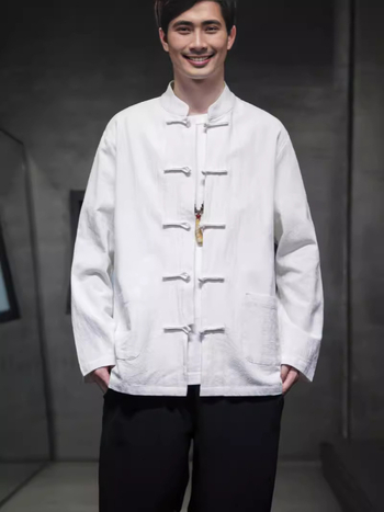 Ilgos rankovės marškiniai iš kanapių-pamato mišinio, Kinijos vėjo kardigano stilius, stovimas kaklas, 91–95% medvilnė