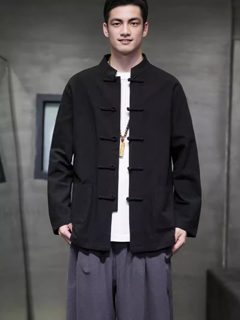 Ilgos rankovės marškiniai iš kanapių-pamato mišinio, Kinijos vėjo kardigano stilius, stovimas kaklas, 91–95% medvilnė