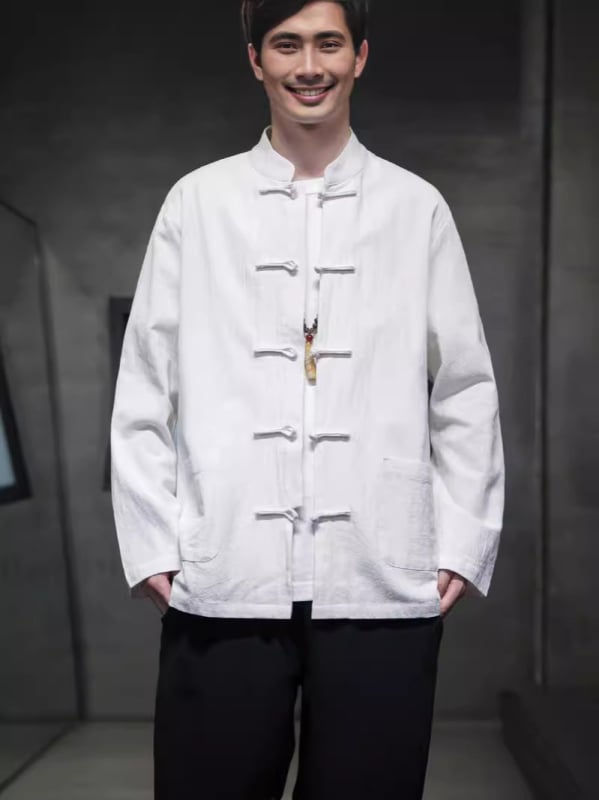 Ilgos rankovės marškiniai iš kanapių-pamato mišinio, Kinijos vėjo kardigano stilius, stovimas kaklas, 91–95% medvilnė