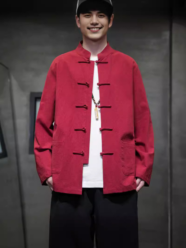 Ilgos rankovės marškiniai iš kanapių-pamato mišinio, Kinijos vėjo kardigano stilius, stovimas kaklas, 91–95% medvilnė