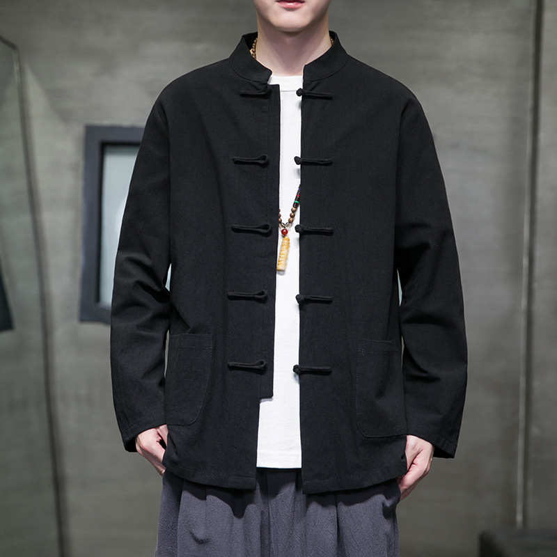 Ilgos rankovės marškiniai iš kanapių-pamato mišinio, Kinijos vėjo kardigano stilius, stovimas kaklas, 91–95% medvilnė