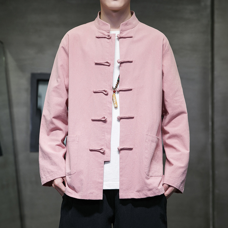 Ilgos rankovės marškiniai iš kanapių-pamato mišinio, Kinijos vėjo kardigano stilius, stovimas kaklas, 91–95% medvilnė