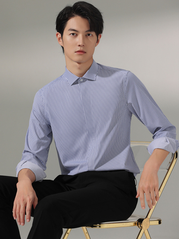 Meeste triibuline pikkade varrukatega särk, slim-fit lõige, bambuskiud, triikimata, kortsuvastane, masinpesu