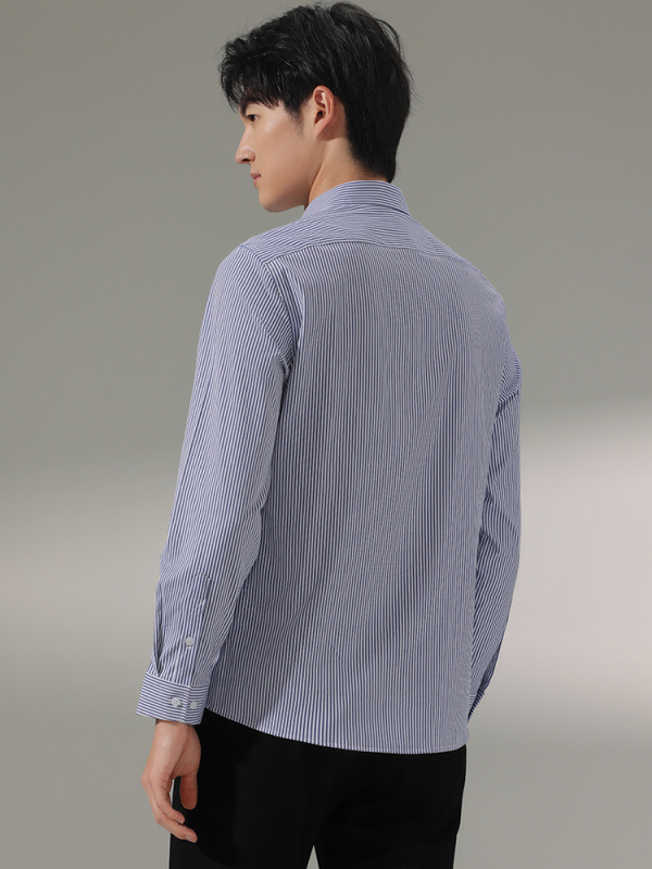 Meeste triibuline pikkade varrukatega särk, slim-fit lõige, bambuskiud, triikimata, kortsuvastane, masinpesu