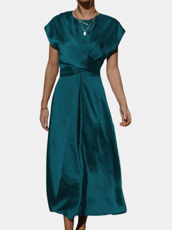 Сатенена безръкавна дълга рокля с флорален принт, А-линиен силует, U-образно деколте, еластична талия