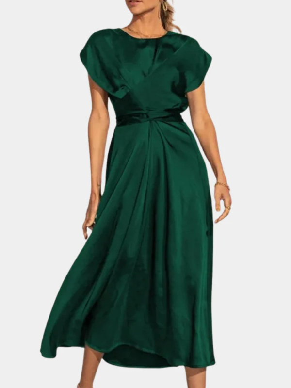 Сатенена безръкавна дълга рокля с флорален принт, А-линиен силует, U-образно деколте, еластична талия