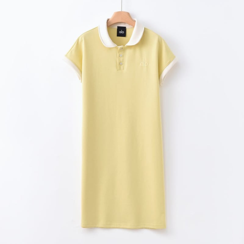 Рокля с бродирани букви, поло яка, памучна тъкан, къси ръкави, дълга пола