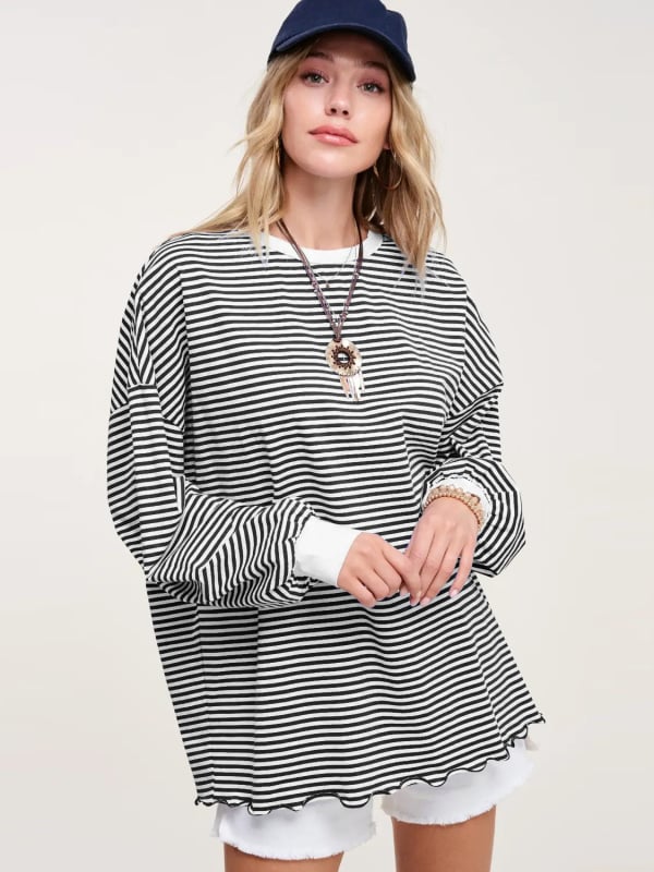 Ženski hoodie s blok boja i prugama, dugi rukav, udoban kroj, gradski stil, viskoza vlakna, moda 2025