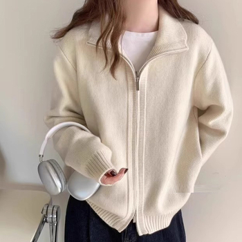Cardigan dama cu fermoar, amestec viscose-poliester, guler semi-turtleneck, mâneci lungi, croială lejeră