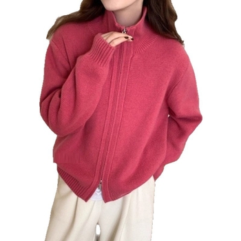 Cardigan dama cu fermoar, amestec viscose-poliester, guler semi-turtleneck, mâneci lungi, croială lejeră