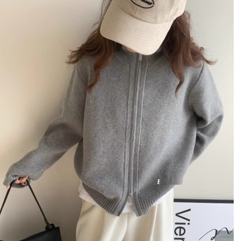 Cardigan dama cu fermoar, amestec viscose-poliester, guler semi-turtleneck, mâneci lungi, croială lejeră