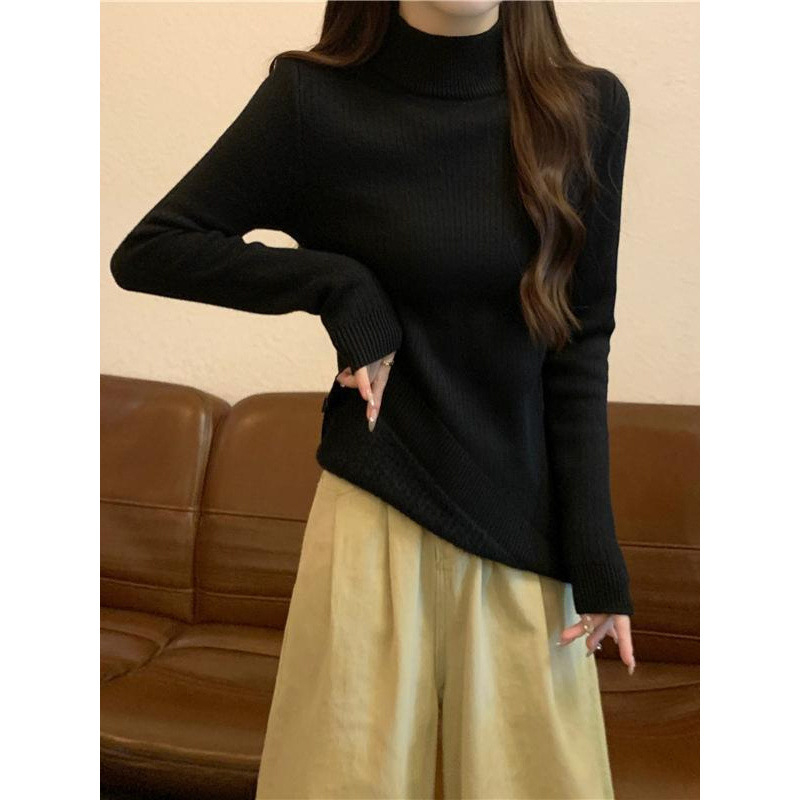 Naistepullover pool-kõrge kaelusega, viskooskiududest, sametise tekstuuriga, pikad varrukad