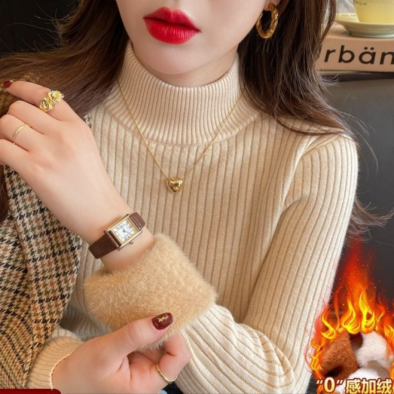 Naistepullover pool-kõrge kaelusega, viskooskiududest, sametise tekstuuriga, pikad varrukad