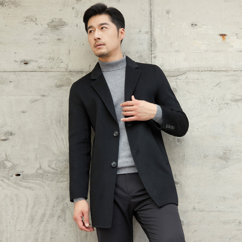 Палто от 100% вълна, двойно закопчаване, костюмна яка, подплата от истинска козина, градски зимен стил