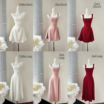 Рокля с презрамки в френски стил, висока талия, памук, цип (Памук; Висока талия; Цип; Презрамки; Френски стил)