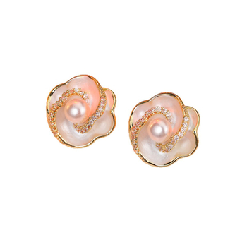 Veideni медни обици с цветя и цирконии, позлатени за дълготраен цвят