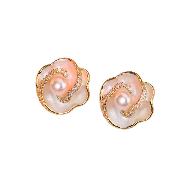 Veideni медни обици с цветя и цирконии, позлатени за дълготраен цвят