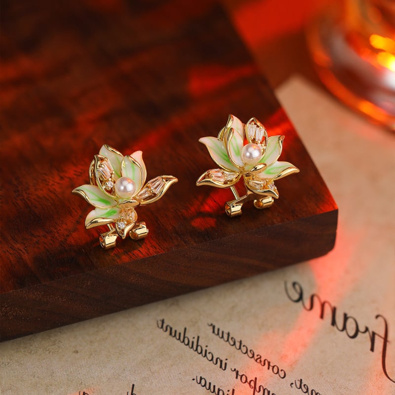 Veideni медни обици с цветя и цирконии, позлатени за дълготраен цвят