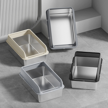 Macskaalmó tál, felső bejárattal, mélyített, magas kerítésű, fém-plasztik konstrukció, négyzetes forma