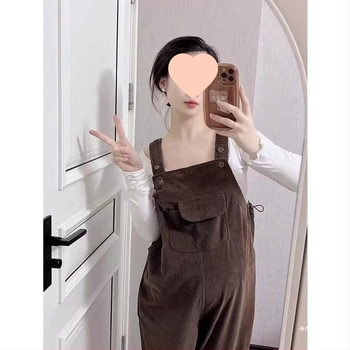 Бременски гащеризон с презрамки – свободна кройка, Chenille плат, спандекс <30%, подплатени с флис, панталони с дължина 3/4, двукомпонентен комплект