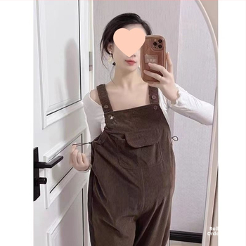 Бременски гащеризон с презрамки – свободна кройка, Chenille плат, спандекс <30%, подплатени с флис, панталони с дължина 3/4, двукомпонентен комплект