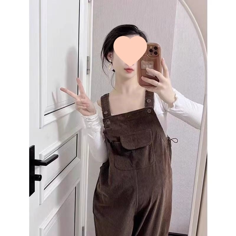 Бременски гащеризон с презрамки – свободна кройка, Chenille плат, спандекс <30%, подплатени с флис, панталони с дължина 3/4, двукомпонентен комплект