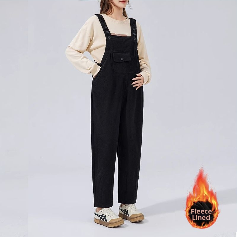 Бременски гащеризон с презрамки – свободна кройка, Chenille плат, спандекс <30%, подплатени с флис, панталони с дължина 3/4, двукомпонентен комплект