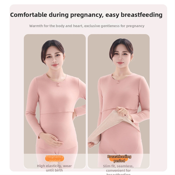 Комплект майчин термо бельо с функция за кърмене, дебела пижама за есенно-зимния период — полиестер 70–80%, кръгло деколте, дълги ръкави, дълги панталони, 251–300 г/м²