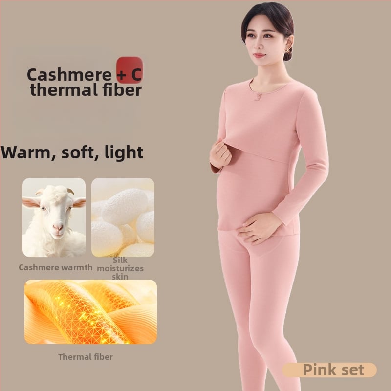 Комплект майчин термо бельо с функция за кърмене, дебела пижама за есенно-зимния период — полиестер 70–80%, кръгло деколте, дълги ръкави, дълги панталони, 251–300 г/м²