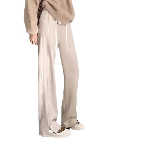 Панталони за бременни — широки дълги, висока талия, с връзка, Chenille памук-смес, 70–80% памук и 30–50% полиестер, дебела материя за есенно-зимни условия, херингбонова шарка