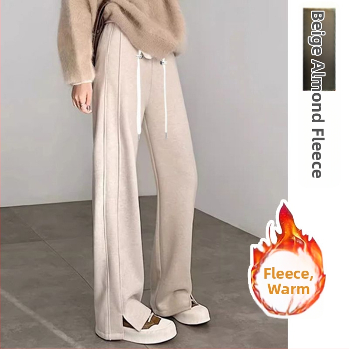 Панталони за бременни — широки дълги, висока талия, с връзка, Chenille памук-смес, 70–80% памук и 30–50% полиестер, дебела материя за есенно-зимни условия, херингбонова шарка