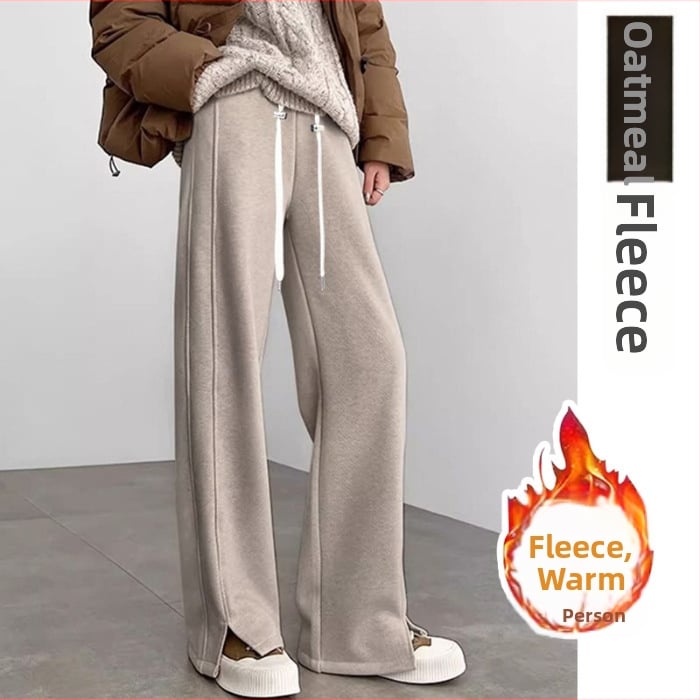 Панталони за бременни — широки дълги, висока талия, с връзка, Chenille памук-смес, 70–80% памук и 30–50% полиестер, дебела материя за есенно-зимни условия, херингбонова шарка