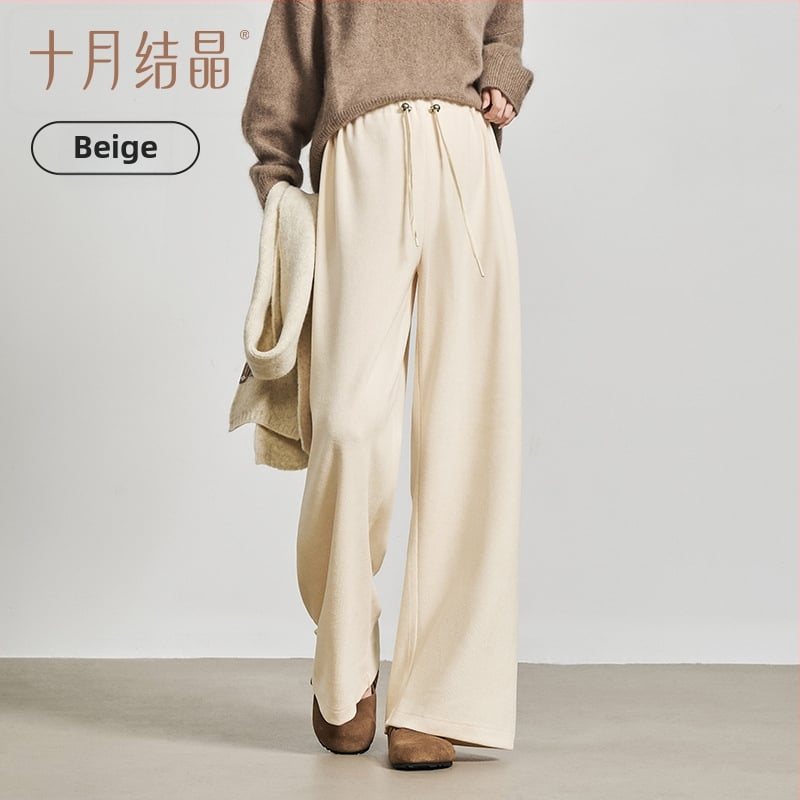 Панталони за бременни с широк крак и връзка за пристягане, есен 2025, полиестерен плат