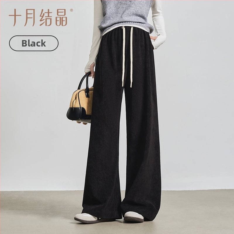 Панталони за бременни с широк крак и връзка за пристягане, есен 2025, полиестерен плат