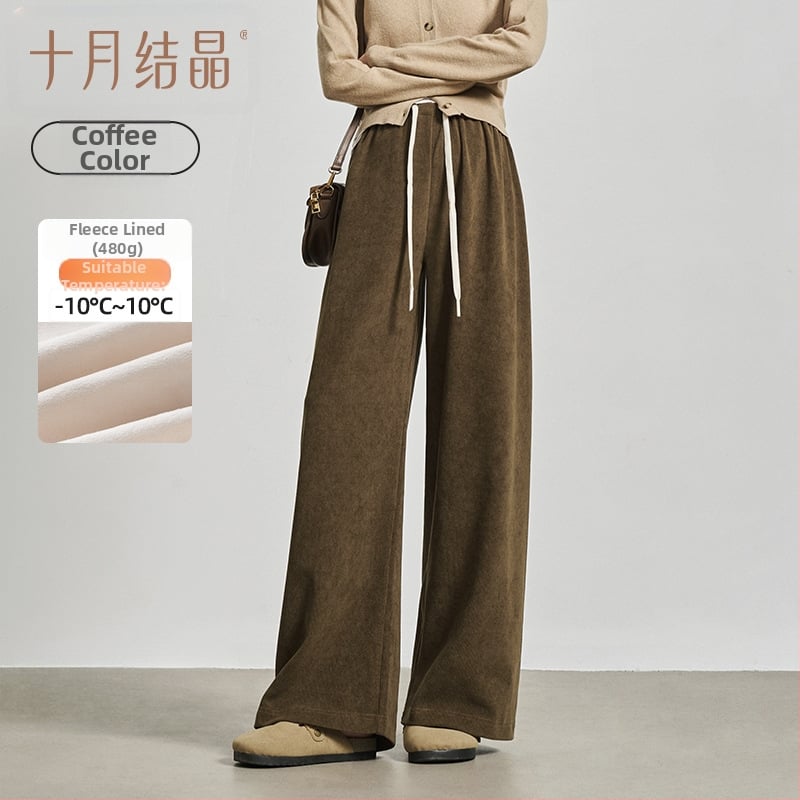 Панталони за бременни с широк крак и връзка за пристягане, есен 2025, полиестерен плат