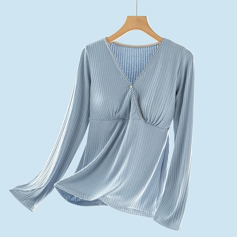 Grūtnieču laktācijas naktsveļa: garas piedurknes, pulovera stils, viskoze 90–95% (milksilk), vidējā blīvuma 181–200 g/m², piemērota visām sezonām.