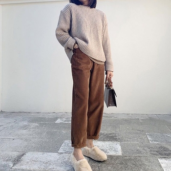 Γυναικείοι εγκυμοσύνης παντελόνια Corduroy με στήριξη κοιλιάς, μεσαίας πυκνότητας, φλίς επένδυση, φαρδύς χάρεμ στυλ, άνοιξη-χειμώνας