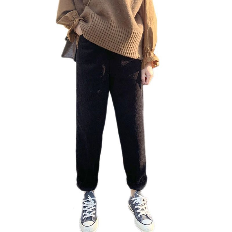 Γυναικείοι εγκυμοσύνης παντελόνια Corduroy με στήριξη κοιλιάς, μεσαίας πυκνότητας, φλίς επένδυση, φαρδύς χάρεμ στυλ, άνοιξη-χειμώνας