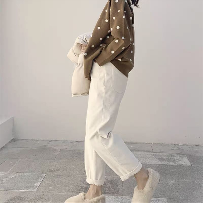 Γυναικείοι εγκυμοσύνης παντελόνια Corduroy με στήριξη κοιλιάς, μεσαίας πυκνότητας, φλίς επένδυση, φαρδύς χάρεμ στυλ, άνοιξη-χειμώνας