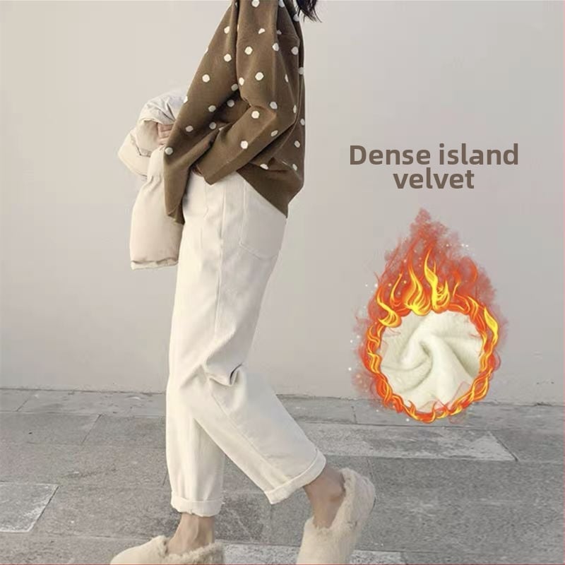 Γυναικείοι εγκυμοσύνης παντελόνια Corduroy με στήριξη κοιλιάς, μεσαίας πυκνότητας, φλίς επένδυση, φαρδύς χάρεμ στυλ, άνοιξη-χειμώνας