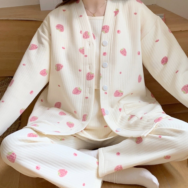 Māmiņu un zīdīšanas pidžamu komplekts no kokvilnas un poliesteres maisījuma, augu un ziedu raksts, garas piedurknes, bikses, zīdīšanas atvērums, rudens 2024