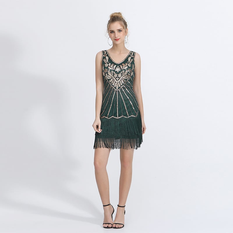 Вечерна рокля с V-образно деколте, без ръкави, къса рокля с принцеска кройка, геометрична бродерия, полиестерна газе тъкан