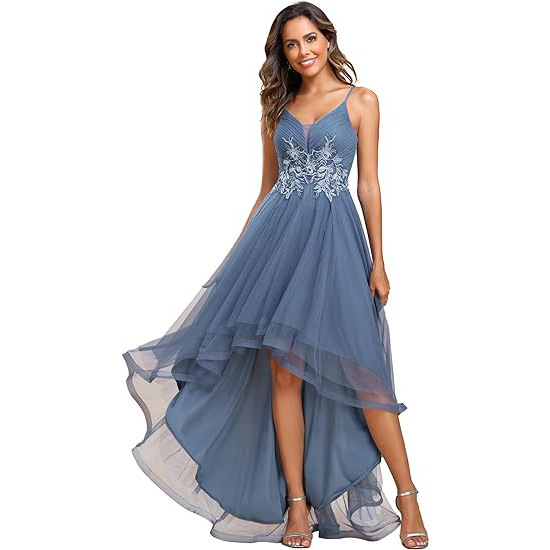 Плюс размер вечерна рокля с дълбоко V деколте, пайети, асиметричен подгъв с мрежест слой, без ръкави, А-линия, миди дължина, средна талия