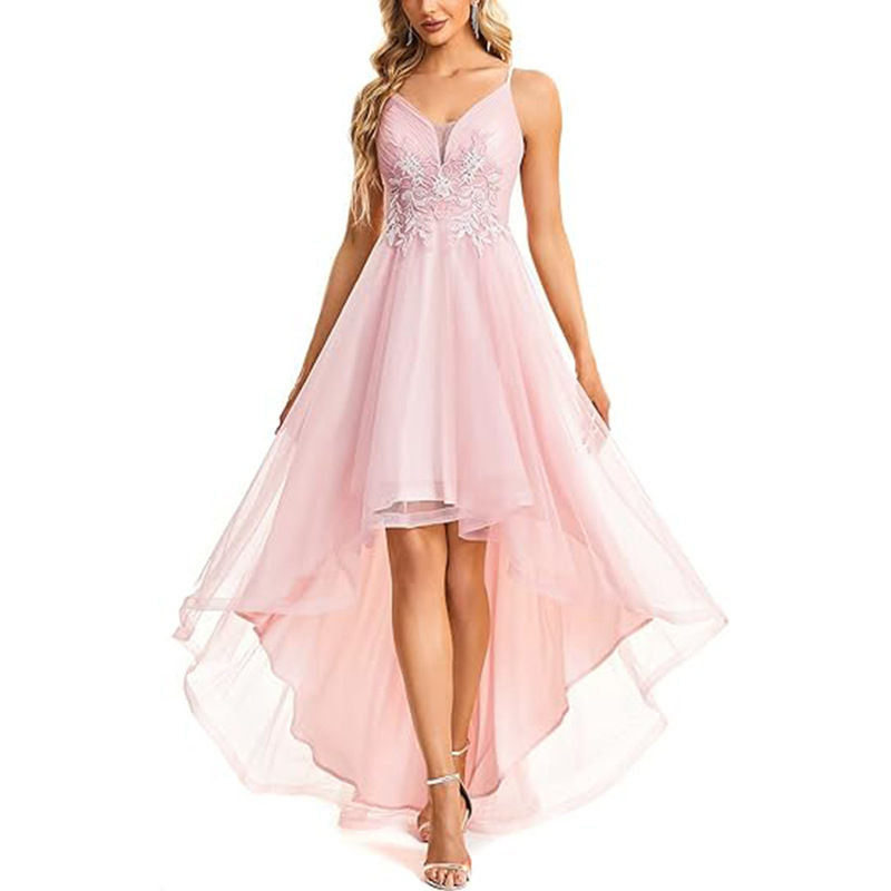 Плюс размер вечерна рокля с дълбоко V деколте, пайети, асиметричен подгъв с мрежест слой, без ръкави, А-линия, миди дължина, средна талия