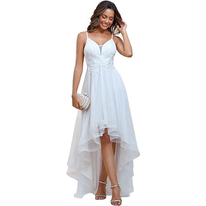 Плюс размер вечерна рокля с дълбоко V деколте, пайети, асиметричен подгъв с мрежест слой, без ръкави, А-линия, миди дължина, средна талия