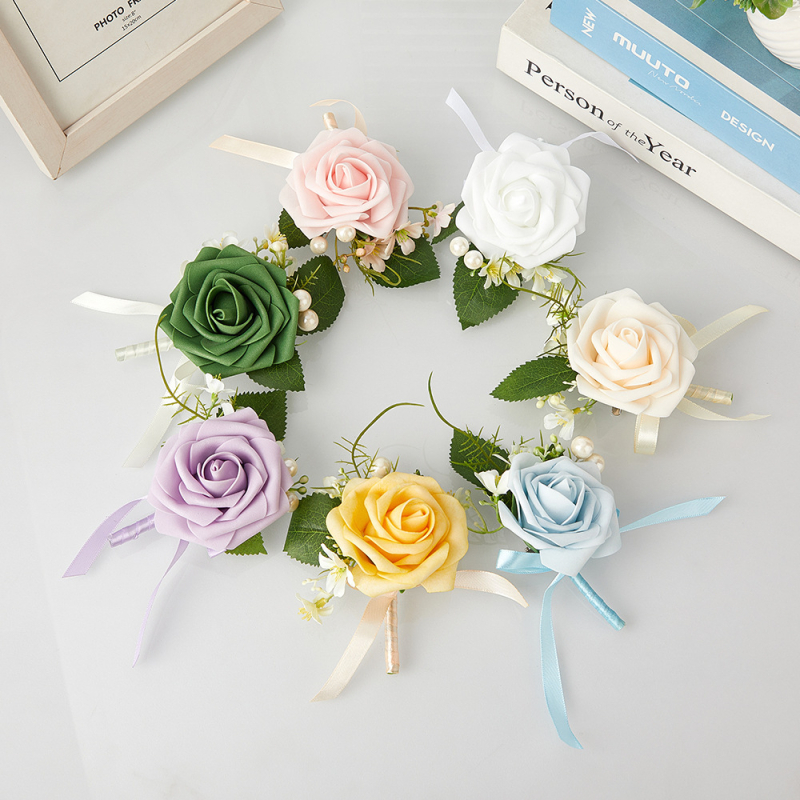 Сватбен корсаж-брошка с изкуствена роза, PE материал, ръчна изработка, корейски стил, проп за сватбена фотосесия