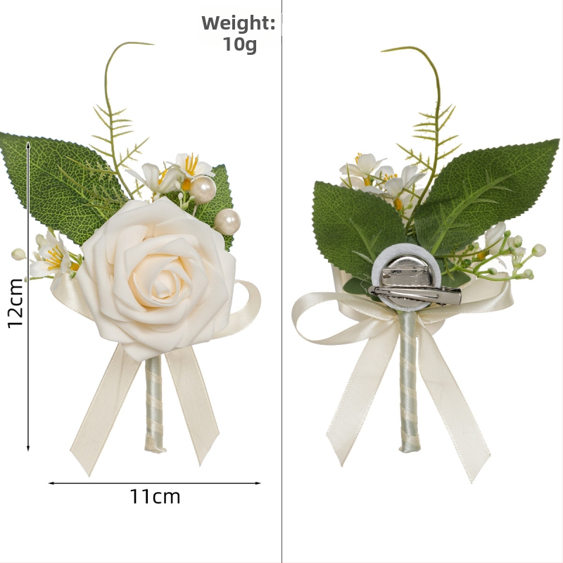 Сватбен корсаж-брошка с изкуствена роза, PE материал, ръчна изработка, корейски стил, проп за сватбена фотосесия